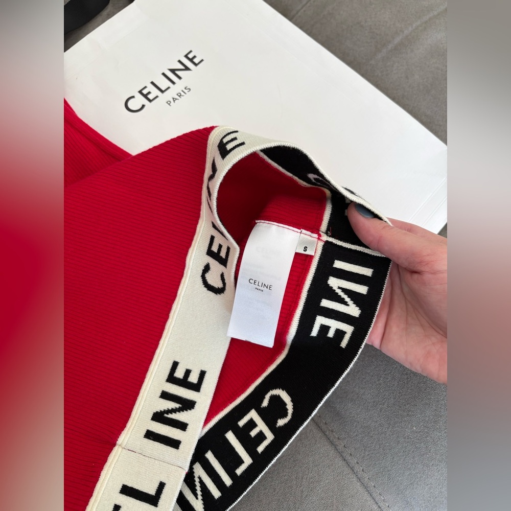 Celine Red Graphic Print Scoop Neck Crop Top Size S Logo Top - Picture 10 of 16